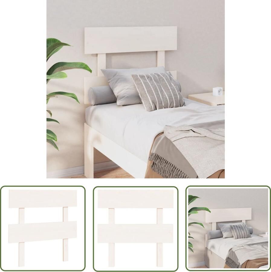 The Living Store Houten Hoofdeinde Grenenhout 103.5 x 3 x 81 cm Wit Montage vereist Houten Hoofdbord Hoofdeinde Hoofd Bord Grenenhout Wit