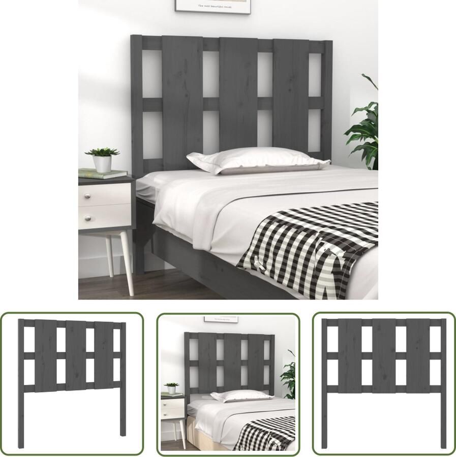 The Living Store Houten Hoofdeinde Grijs 105.5 x 4 x 100 cm (B x D x H) Massief Grenenhout Houten Hoofdbord Hoofdeinde Hoofdboard Grieze Hoofdbord Massief Hout