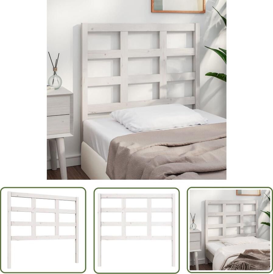 The Living Store Houten Hoofdeinde Houten Hoofdeinde 105.5 x 4 x 100 cm Wit Massief Grenenhout Houten Hoofdbord Hoofdeinde Beddecoratie Slaapkamer Decoratie Massief Hout