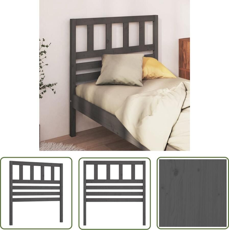 The Living Store Houten Hoofdeinde Grijs 106 x 4 x 100 cm Klassieke uitstraling Houten Hoofdbord Hoofdeinde Beddecoratie Grieze Hoofdbord Massief Hout