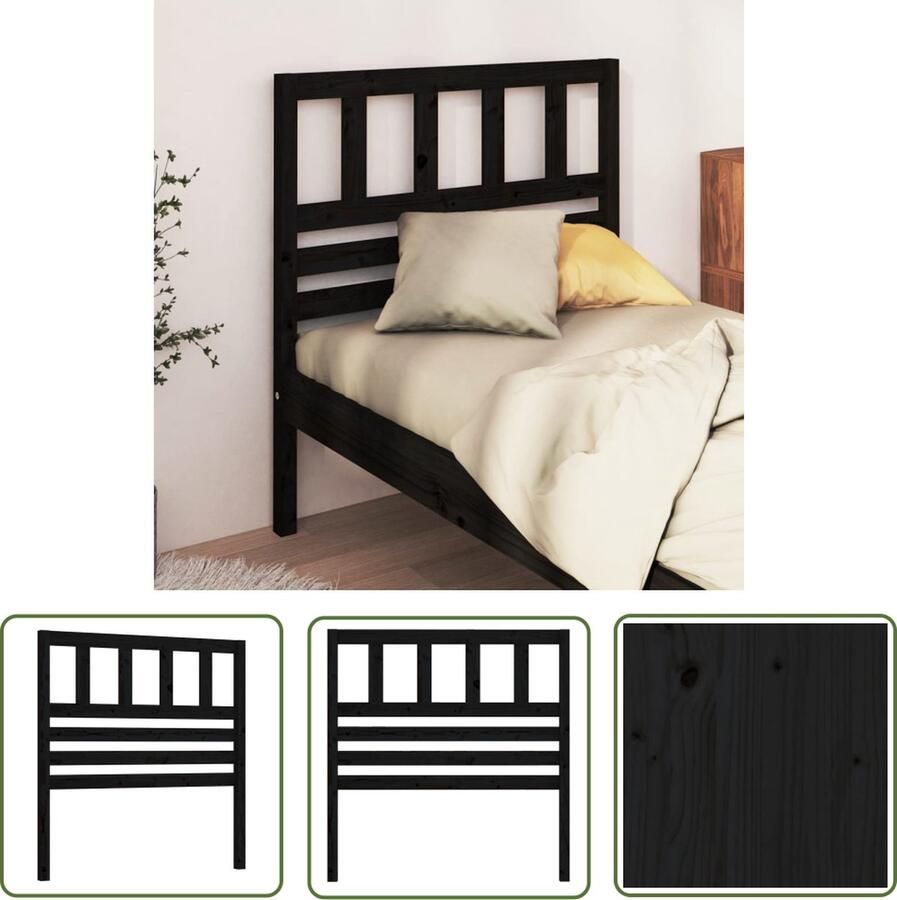 The Living Store Houten Hoofdeinde zwart 106 x 4 x 100 cm Klassieke uitstraling Houten Hoofdbord Hoofdeinde Beddecoratie Slaapkamer Meubels Massief Hout