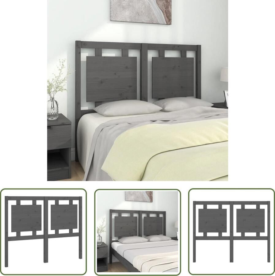 The Living Store Hoofdbord 125 5x4x100 cm massief grenenhout grijs Houten Hoofdeinde Hoofdboard Beddecoratie Slaapkamer Decoratie Massief Grenenhout