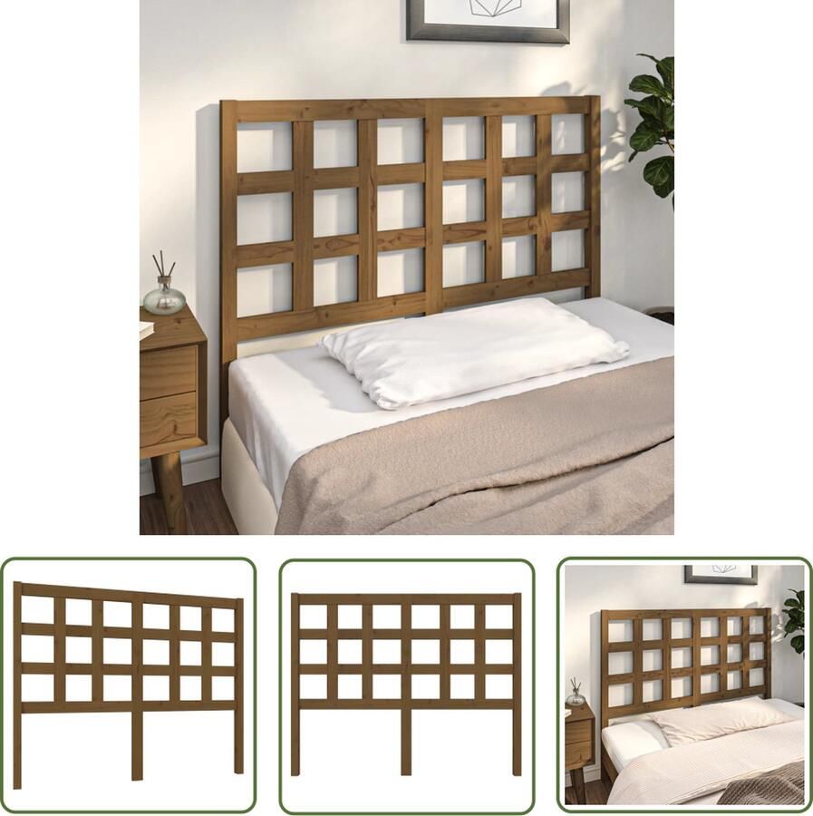 The Living Store Houten Hoofdeinde 125.5 x 4 x 100 cm Honingbruin Massief Grenenhout Houten Hoofdbord Hoofdeinde Grenenhout Bruine Meubels Kamerdecoratie