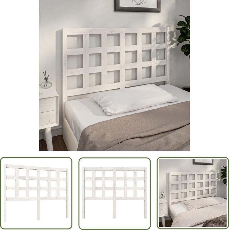 The Living Store Hoofdbord 125 5x4x100 cm massief grenenhout wit Houten Hoofdbord Hoofdeinde Beddecoratie Slaapkamer Meubilair Massief Hout