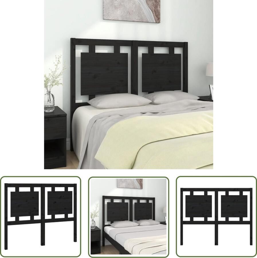 The Living Store Houten Hoofdeinde Zwarte Massief Grenenhout 125.5 x 4 x 100 cm Rustiek design Houten Hoofdbord Hoofdeinde Rustic Decor Black Headboard Bedroom Furniture