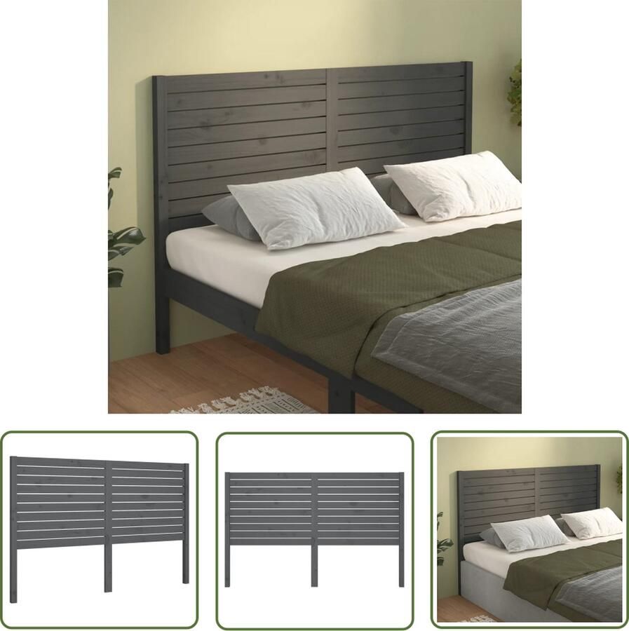 The Living Store Houten Hoofdeinde Grijs 126 x 4 x 100 cm Massief Grenenhout Houten Hoofdbord Hoofdeinde Beddecoratie Grijze Meubels Massief Hout