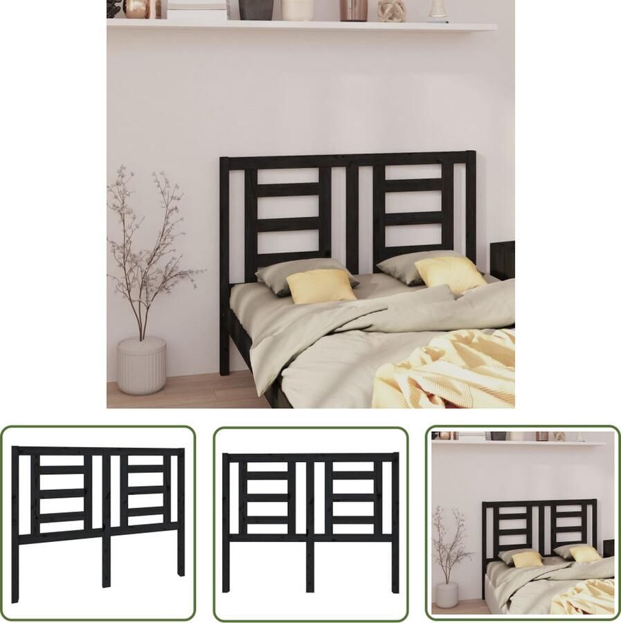 The Living Store Houten Hoofdpaneel 126 x 4 x 100 cm Massief Grenenhout Zwart Houten Hoofdbord Hoofdeinde Hoofd Plank Zwarte Hoofdbord Massief Grenenhout