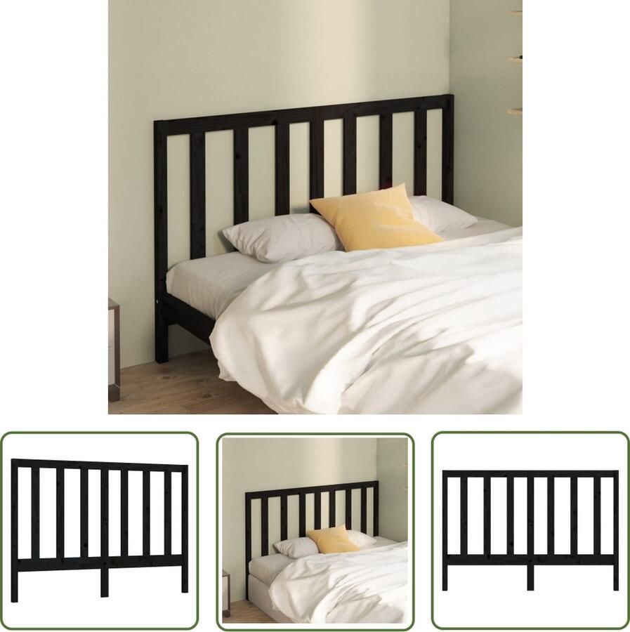 The Living Store Houten hoofdeinde 126x4x100 cm Klassieke uitstraling Houten Hoofdbord Hoofdeinde Klassieke Uitstraling Massief Hout Zwart Hoofdbord