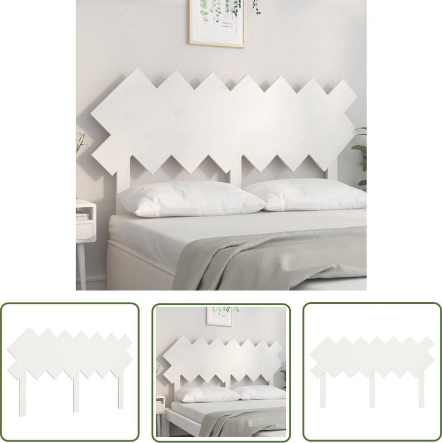 The Living Store Houten Hoofdeinde Grenenhout 141 x 3 x 80.5 cm Rustiek design Houten Hoofdbord Hoofdeinde Grenenhout Wit Landelijk Design