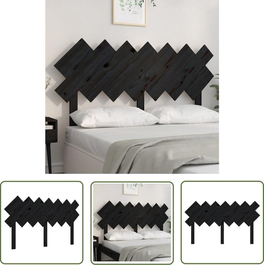 The Living Store Houten Hoofdeinde 141 x 3 x 80.5 cm Massief Grenenhout Zwart Houten Hoofdbord Hoofdeinde Massief Hout Zwarte Hoofdbord Landelijke Stijl