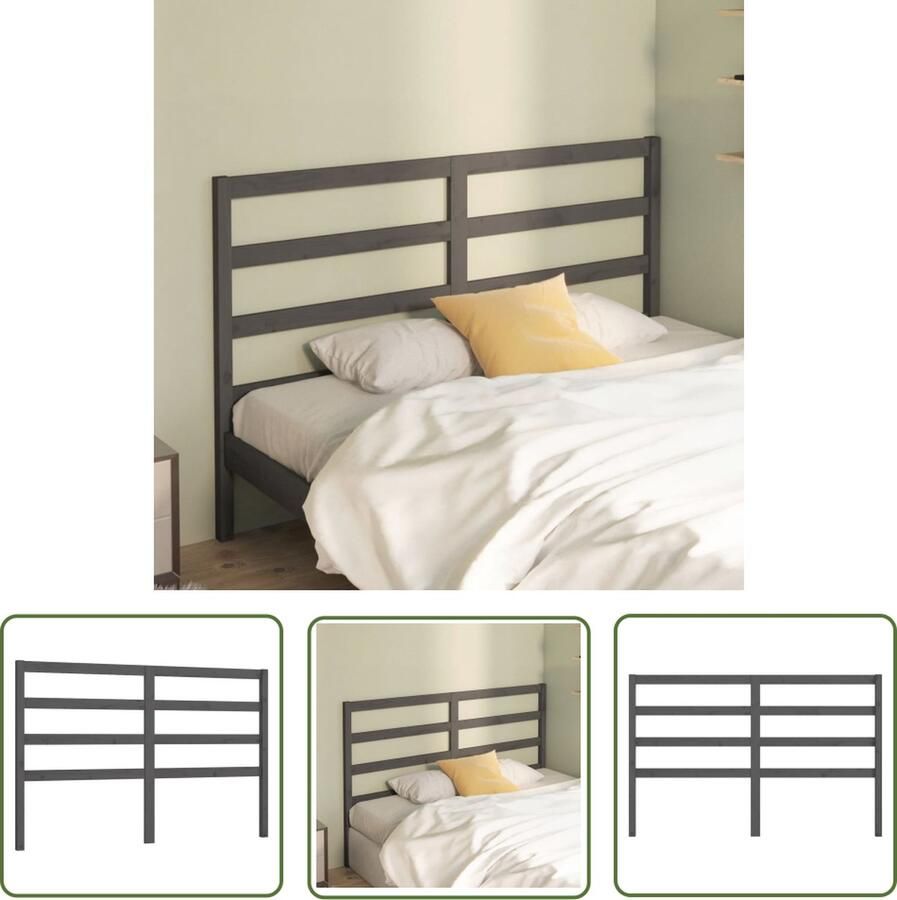 The Living Store Hoofdbord 141x4x100 cm massief grenenhout grijs Houten Hoofdbord Hoofdeinde Beddecoratie Klassieke Uitstraling Grieze Meubels