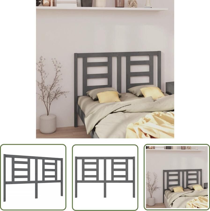 The Living Store Houten Hoofdeinde Grijs 146 x 4 x 100 cm Massief Grenenhout Houten Hoofdbord Hoofdeinde Beddecoratie Griezen Hoofdbord Massief Grenenhout