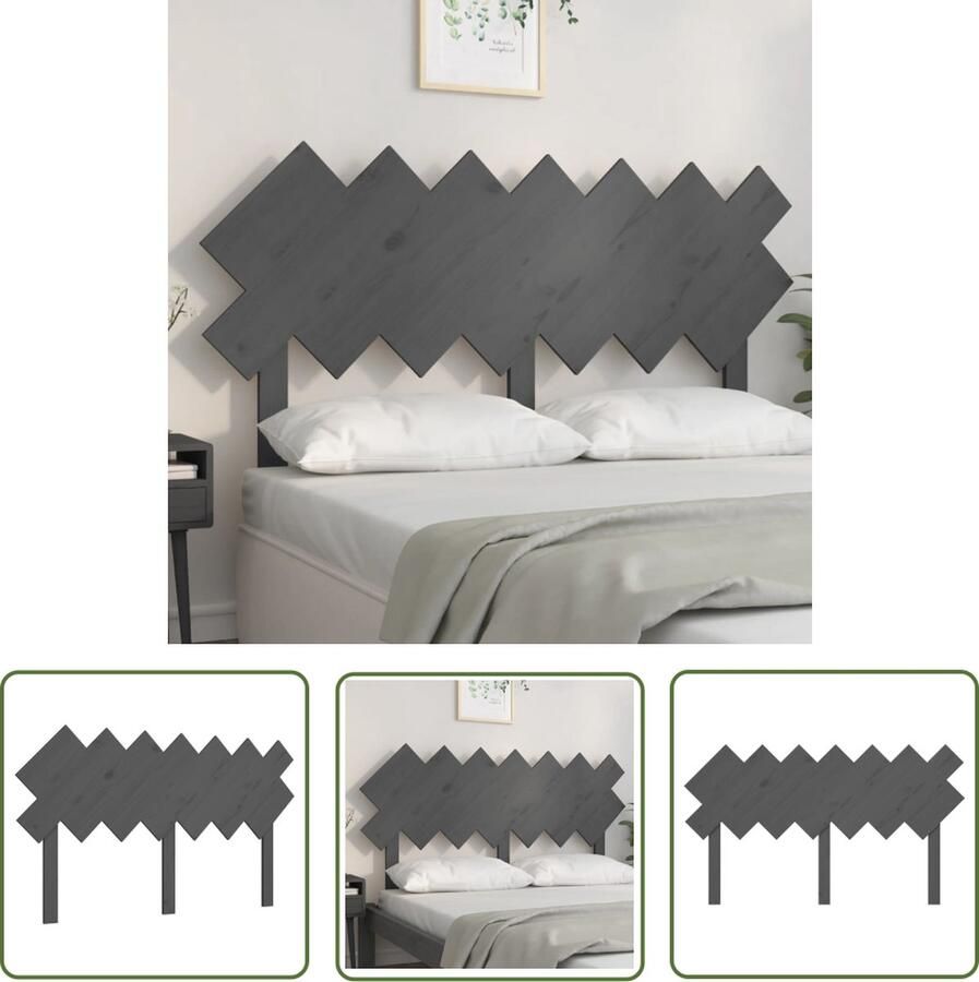 The Living Store Houten Hoofdeinde Grijs 151.5 x 3 x 81 cm Massief Grenenhout Houten Hoofdbord Hoofdeinde Hoofd Plank Grieze Hoofdbord Massief Hout