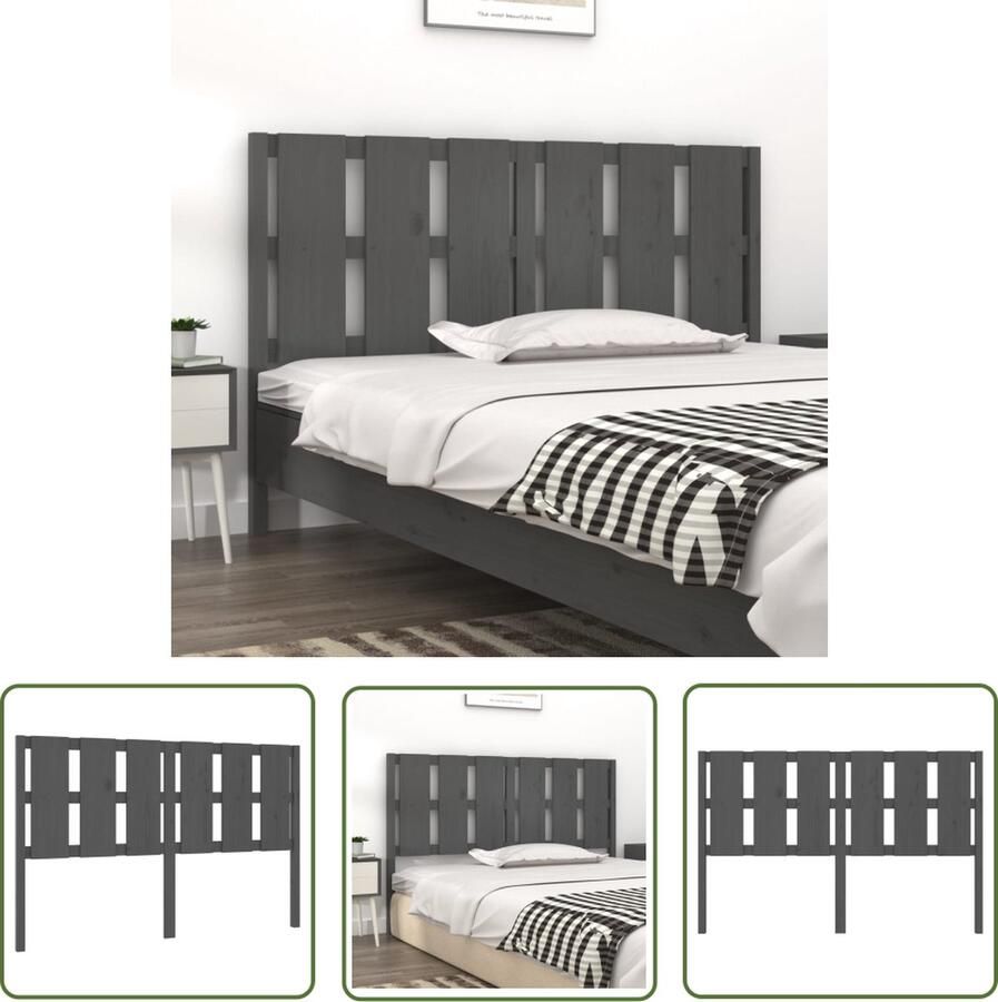 The Living Store Houten hoofdeinde Grijs 155.5 x 4 x 100 cm Massief grenenhout Houten Hoofdbord Hoofdeinde Griezen Hoofdbord Massief Grenenhout Bedroom Decor