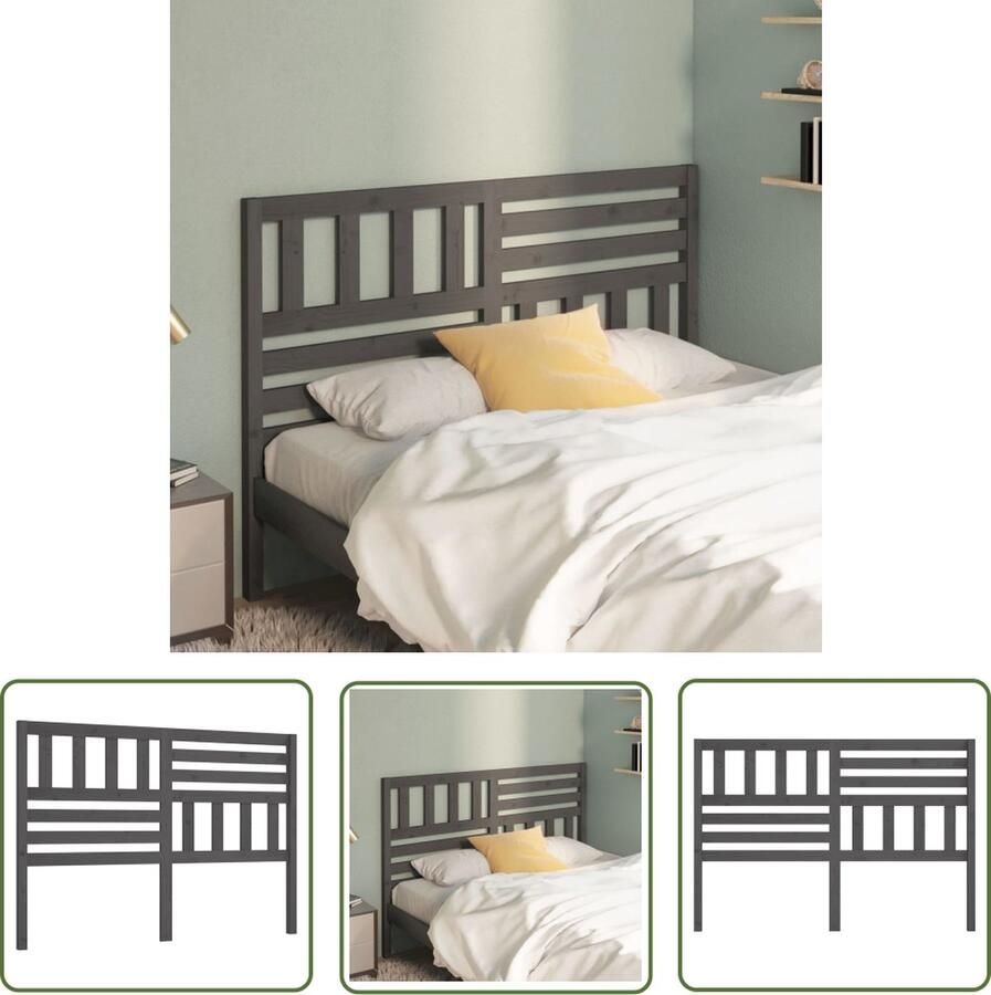 The Living Store Houten hoofdeinde Grijs 156 x 4 x 100 cm Klassieke uitstraling Houten Hoofdbord Hoofdeinde Hoofd Bord Klassieke Stijl Grijze Hoofdbord