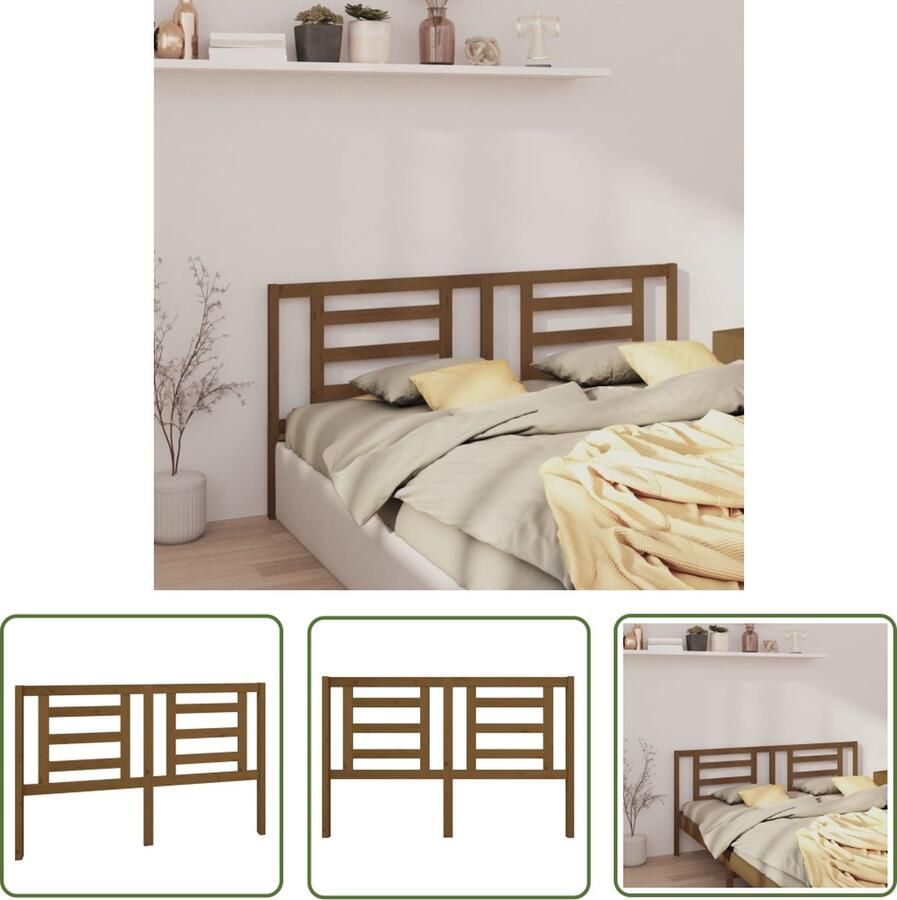 The Living Store Houten Hoofdeinde Houten Latten Design 156x4x100 cm Honingbruin Houten Hoofdbord Hoofdeinde Beddecoratie Houten Meubels Bruine Hoofdbord