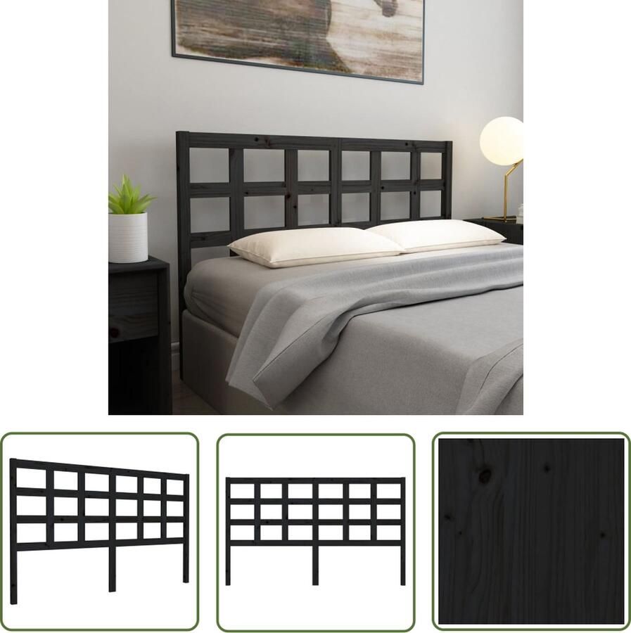 The Living Store Houten Hoofdeinde Zwart 165.5 x 4 x 100 cm Massief Grenenhout Houten Hoofdbord Hoofdeinde Zwarte Hoofdbord Massief Grenenhout Hoofdbord Met Plank