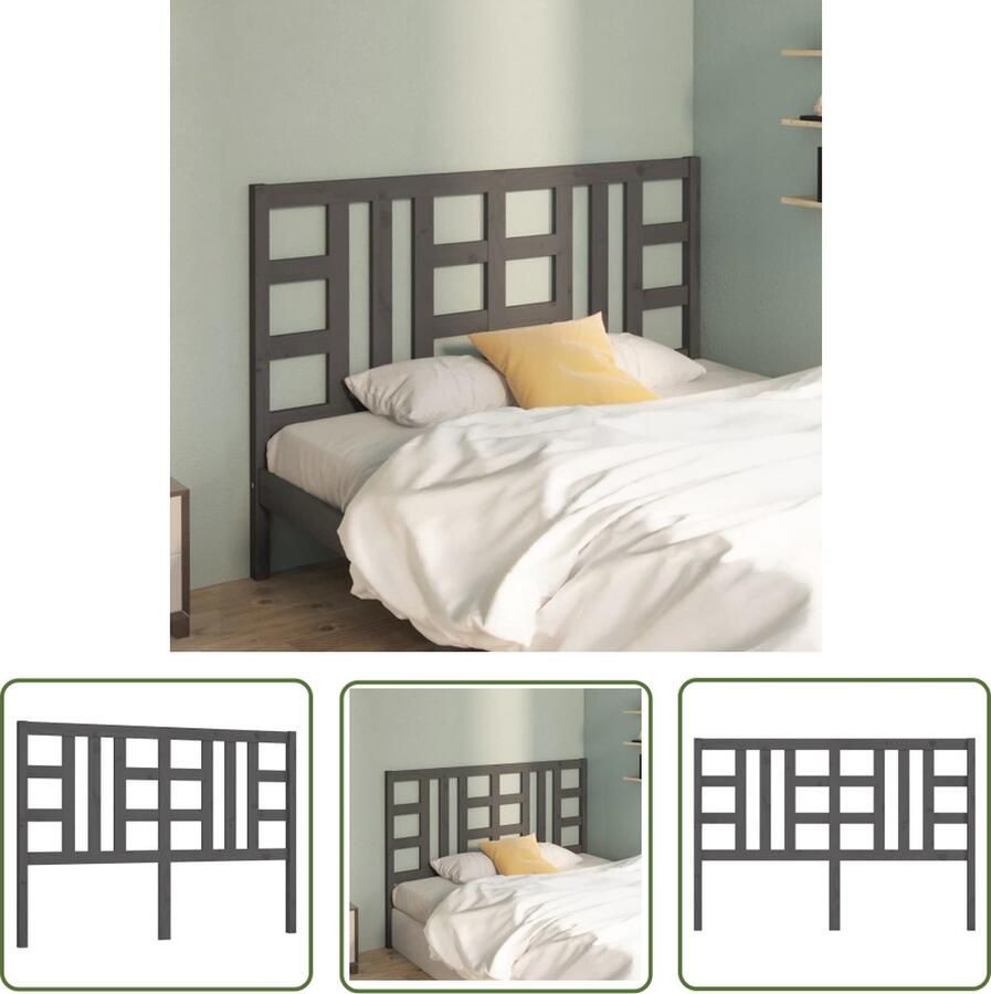 The Living Store Hoofdbord 166x4x100 cm massief grenenhout grijs Houten Hoofdbord Hoofdeinde Grieze Hoofdbord Massief Hout Bedroom Furniture
