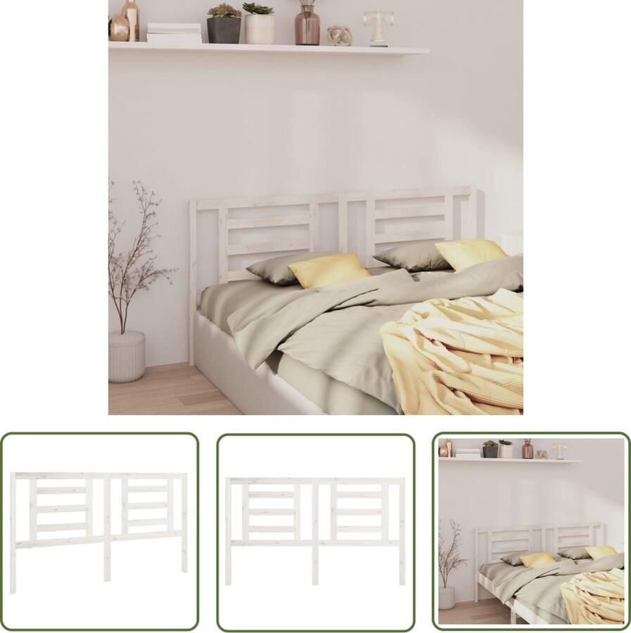 The Living Store Houten Hoofdeinde Wit 166 x 4 x 100 cm Massief Grenenhout Houten Hoofdbord Hoofdeinde Beddecoratie Massief Hout Grenenhout