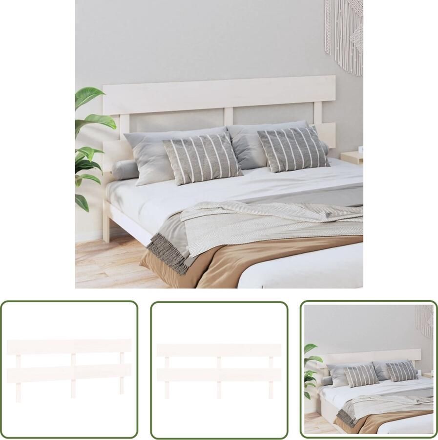 The Living Store Hoofdbord 184x3x81 cm massief grenenhout wit Houten Hoofdbord Hoofdeinde Beddecoratie Slaapkamervloerisolator Witte Hoofdbord