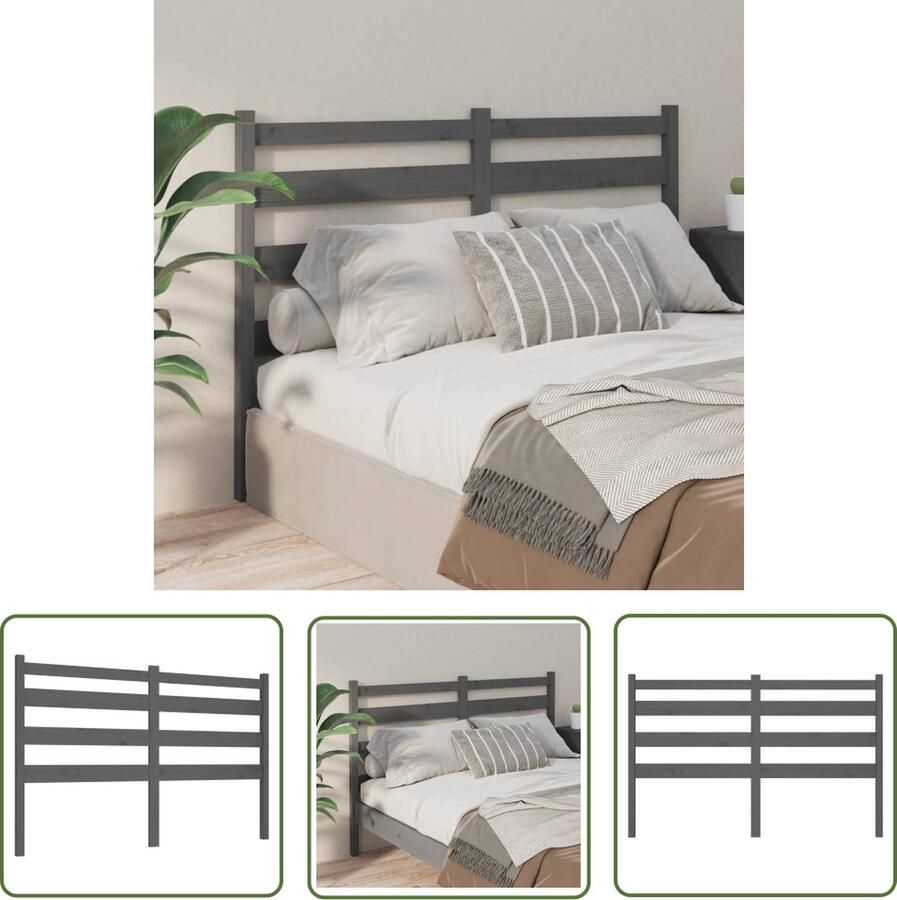 The Living Store Houten Hoofdeinde Grijs 186 x 4 x 100 cm Massief Grenenhout Houten Hoofdbord Hoofdeinde Hoofd Bord Grieze Hoofdbord Massief Grenenhout - Foto 2