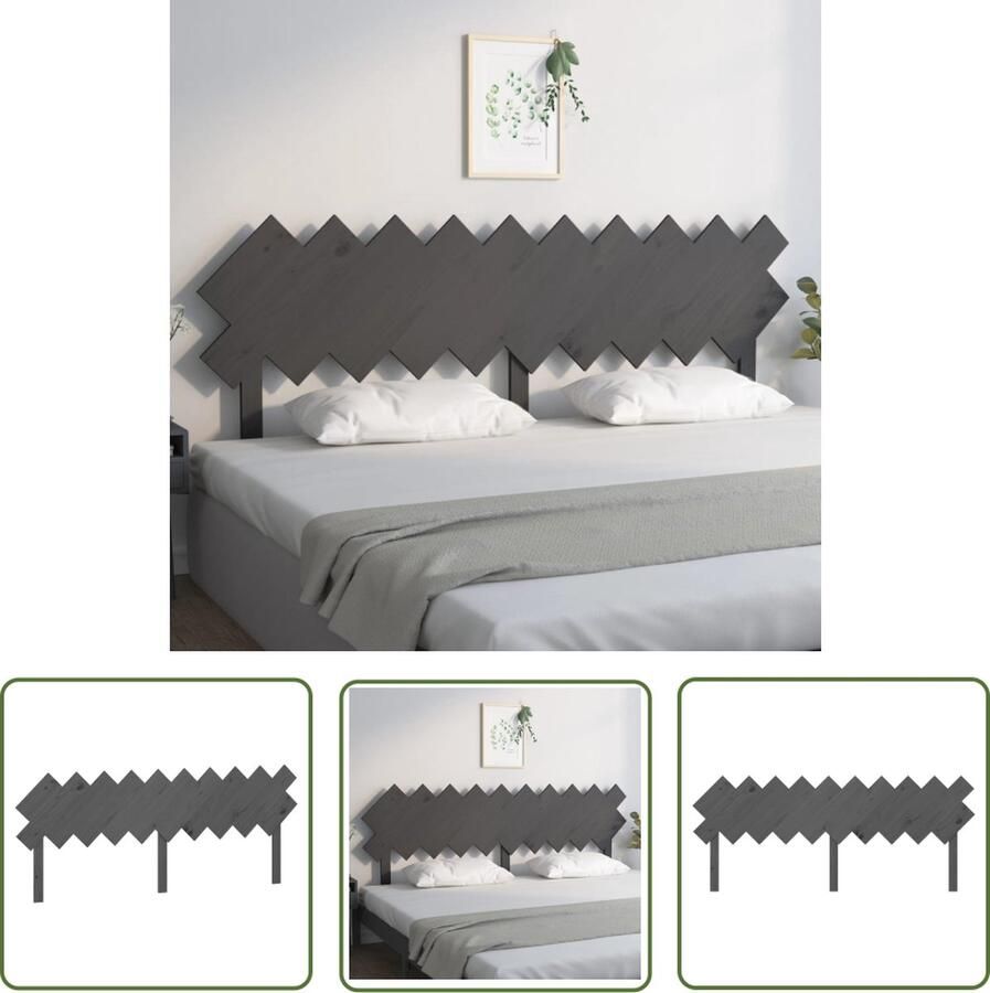 The Living Store Houten Hoofdeinde Grijs 196 x 3 x 80.5 cm Massief Grenenhout Houten Hoofdbord Hoofdeinde Beddecoratie Grieze Hoofdboard Massief Hout