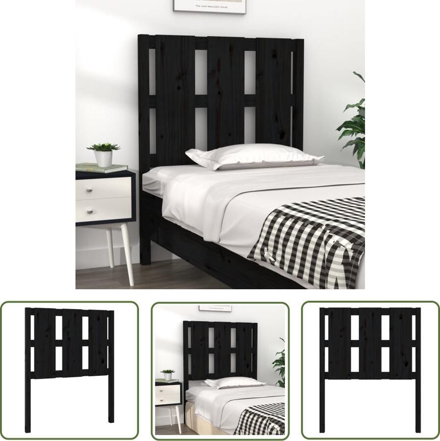 The Living Store Houten Hoofdeinde Zwart 80.5 x 4 x 100 cm Massief Grenenhout Houten Hoofdbord Hoofdeinde Massief Hout Grenenhout Zwart