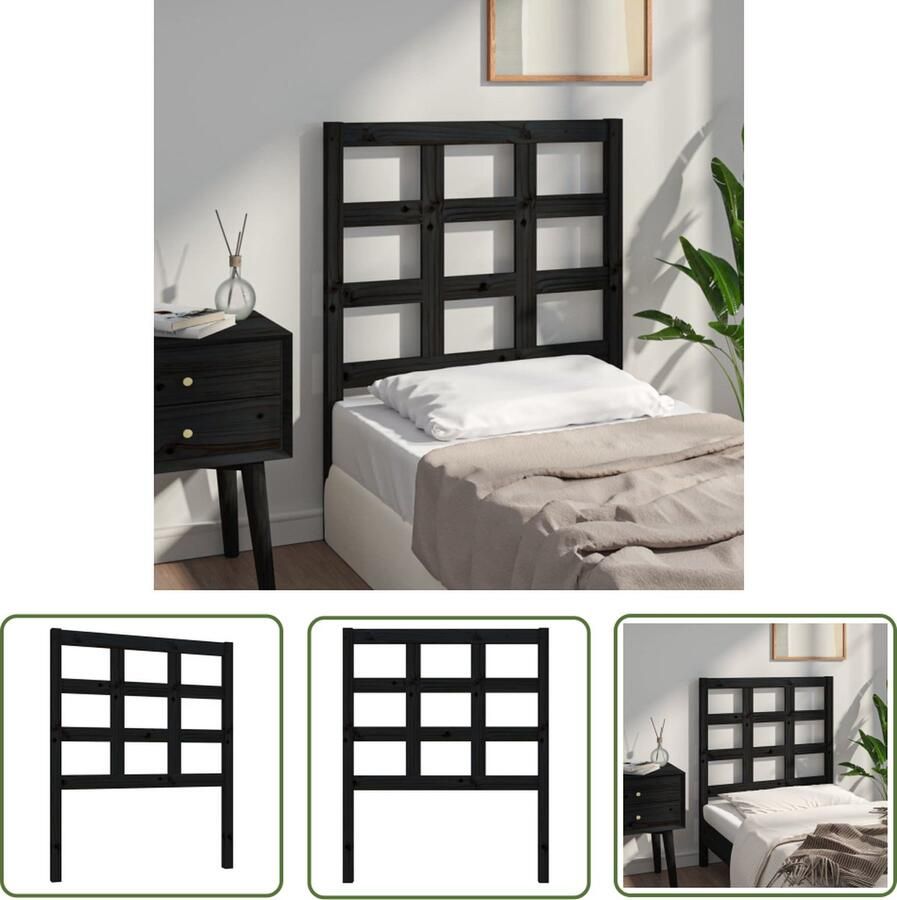 The Living Store Houten Hoofdeinde Zwarte Massief Grenenhout 80.5 x 4 x 100 cm Montage vereist Houten Hoofdbord Hoofdeinde Zwarte Hoofdbord Massief Grenenhout Beddecoratie