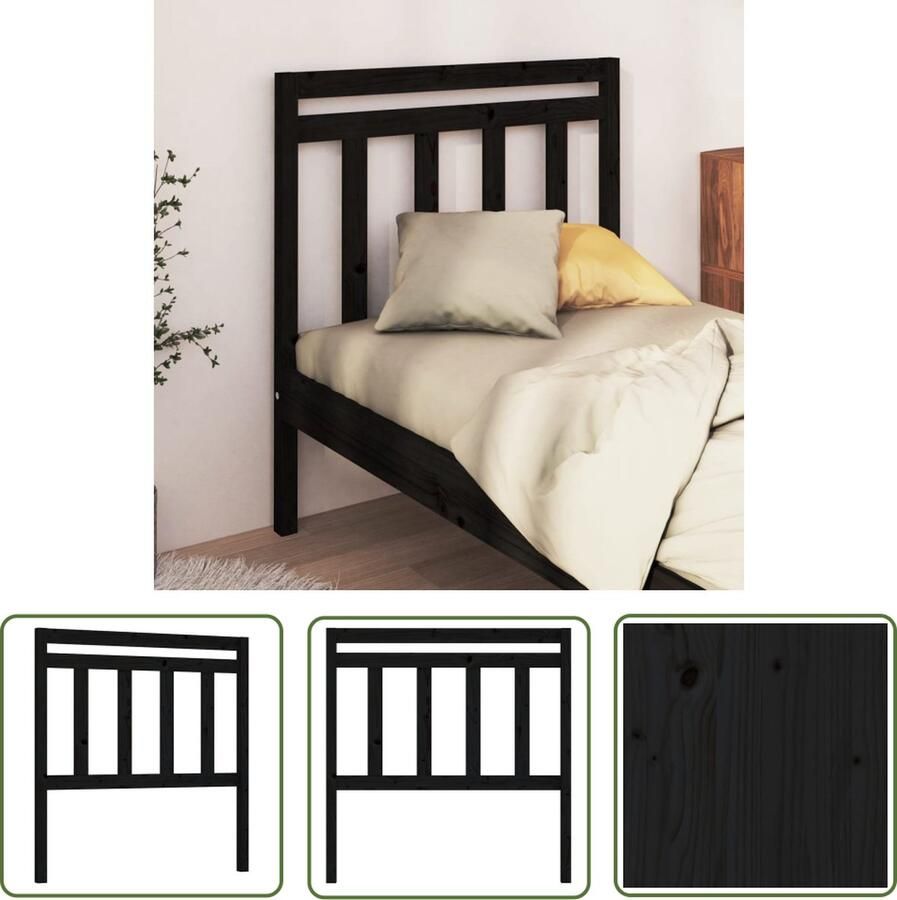 The Living Store Houten Hoofdeinde Zwart 81 x 4 x 100 cm Klassieke Uitstraling Houten Hoofdbord Hoofdeinde Beddecoratie Slaapkamer Decoratie Modern Hoofdbord - Foto 2