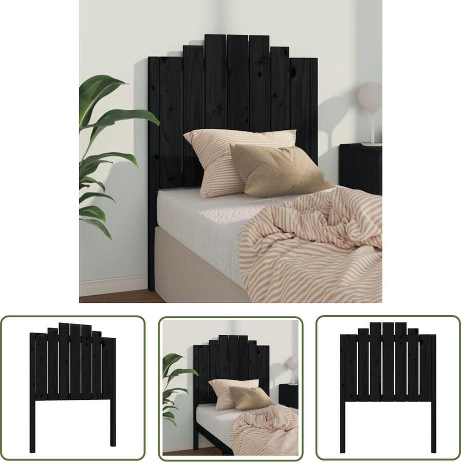The Living Store Houten Hoofdeinde Massief Grenen Zwart 81 x 4 x 110 cm Houten Hoofdbord Hoofdeinde Massief Hout Zwarte Hoofdbord Landelijke Stijl