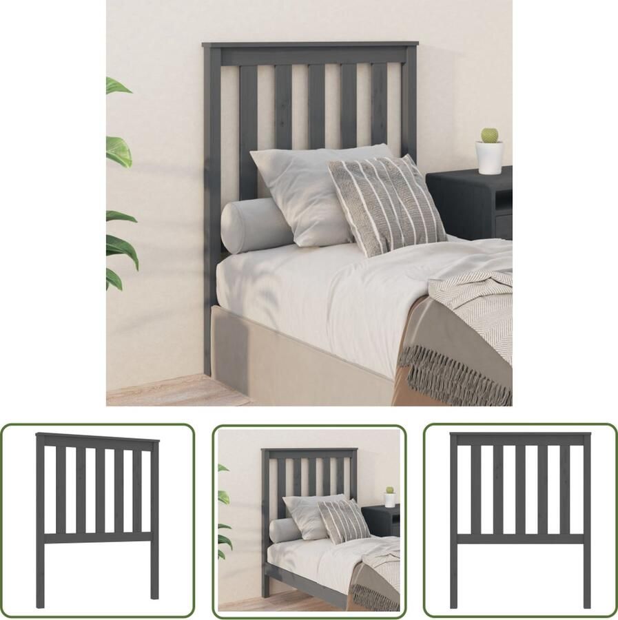 The Living Store Houten Hoofdeinde Grijs 81x6x101 cm Massief Grenenhout Houten Hoofdbord Hoofdeinde Hoofd Bord Grieze Hoofdbord Grenenhout Hoofdbord