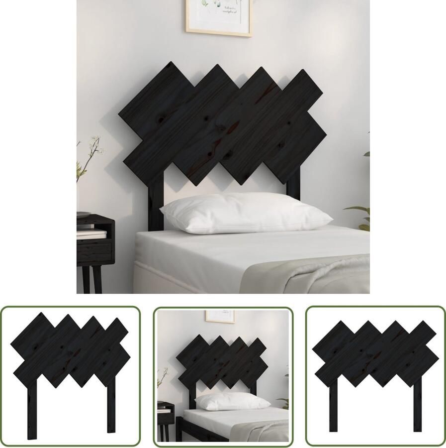 The Living Store Houten Hoofdeinde Grenenhout 92 x 3 x 81 cm Zwart Houten Hoofdbord Hoofdeinde Hoofdboard Grenenhout Massief Hout