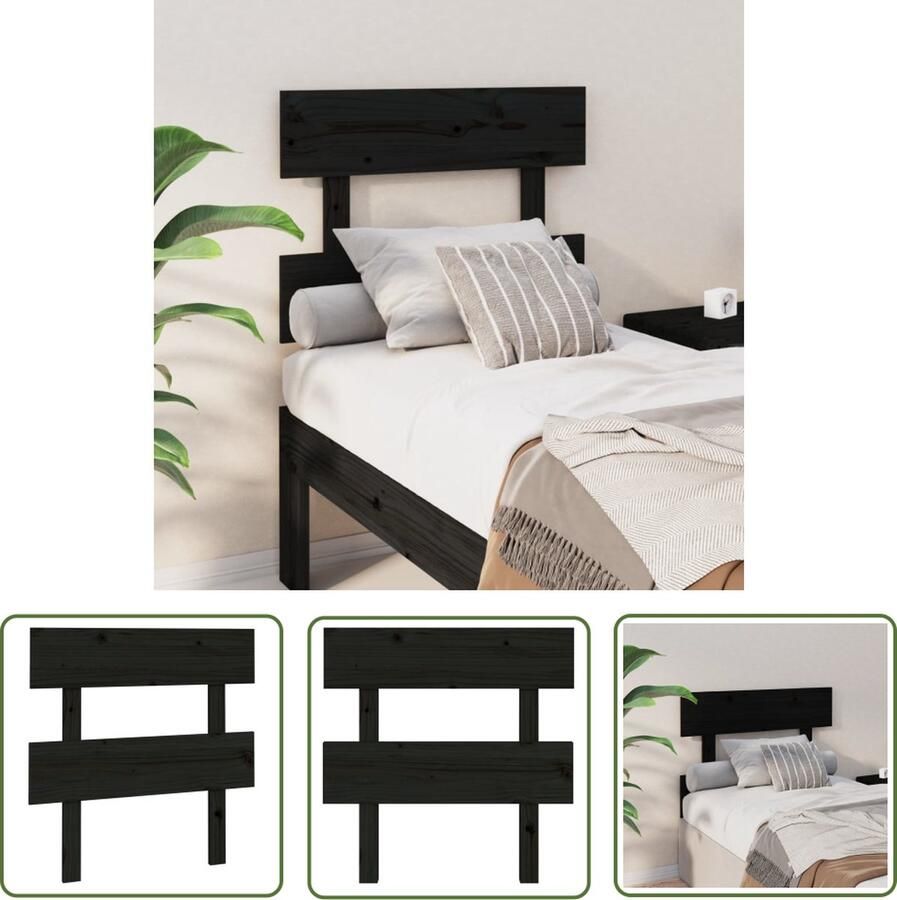 The Living Store Houten Hoofdeinde Zwart 93.5 x 3 x 81 cm Massief Grenenhout Houten Hoofdbord Hoofdeinde Massief Hout Grenenhout Zwart Hoofdbord