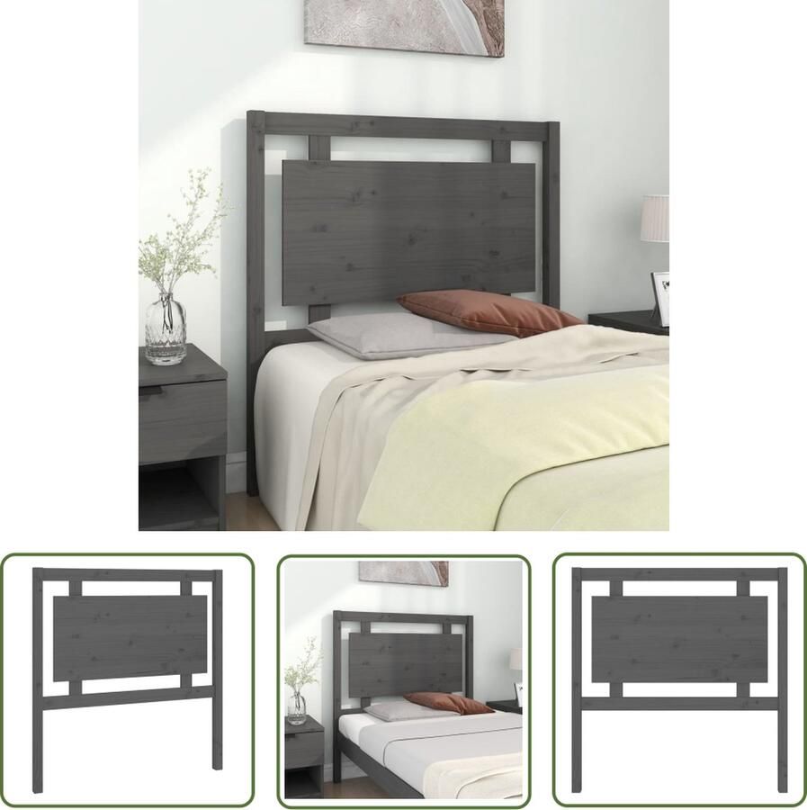 The Living Store Hoofdbord 95 5x4x100 cm massief grenenhout grijs Houten Hoofdbord Hoofdeinde Hoofdboard Grieze Hoofdbord