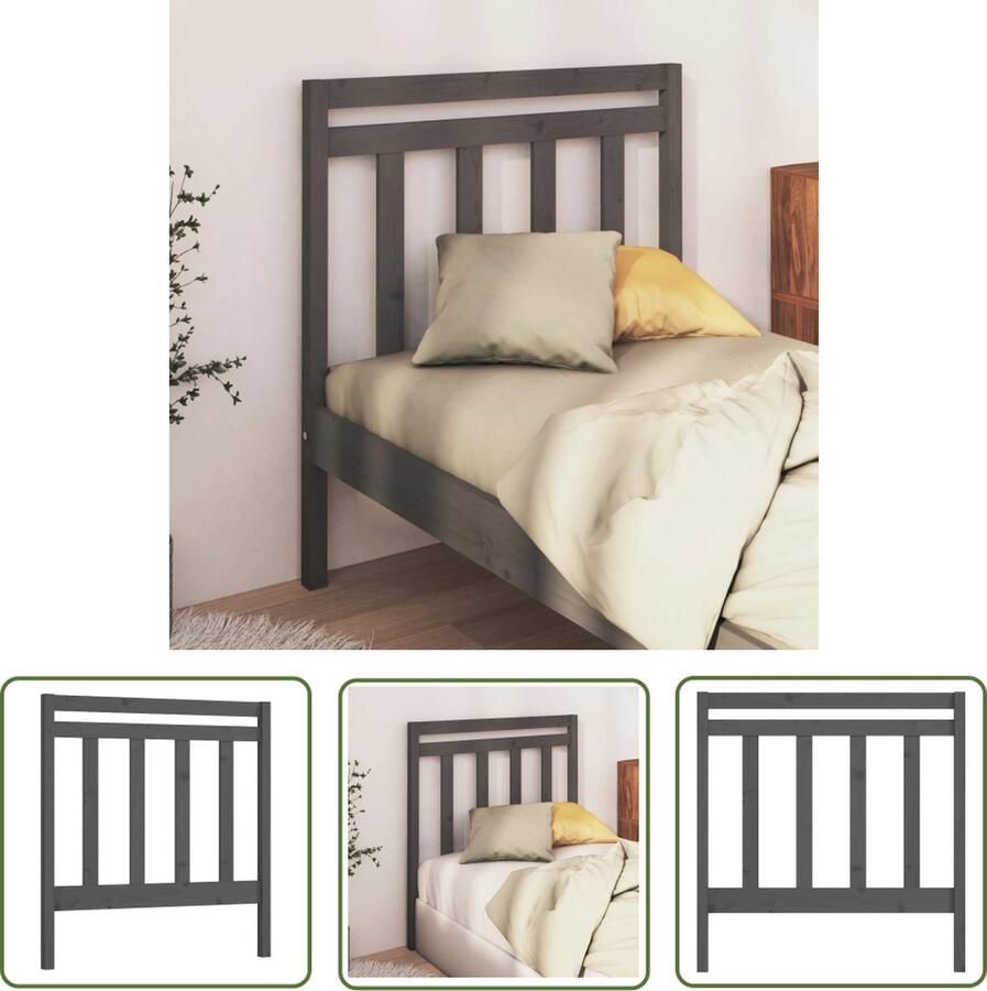 The Living Store Houten Hoofdeinde Grijs 96 x 4 x 100 cm Klassieke uitstraling Houten Hoofdbord Hoofdeinde Beddecoratie Klassieke Uitstraling Griezen Hout