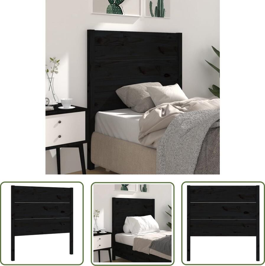The Living Store Houten Hoofdeinde Hoofdeindes 96 x 4 x 100 cm Zwart Massief Grenenhout Houten Hoofdbord Hoofdeinde Zwarte Hoofdbord Massief Grenenhout Landelijke Stijl