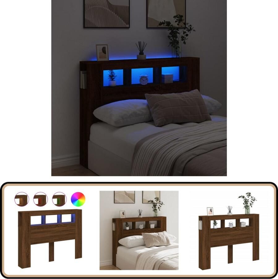 VidaXL Hoofdeinde LED 140x18 5x103 5 cm Bruineiken LED Hoofdbord Hoofdkussen Houten Hoofdbord Bedroom Decor Led Lampjes