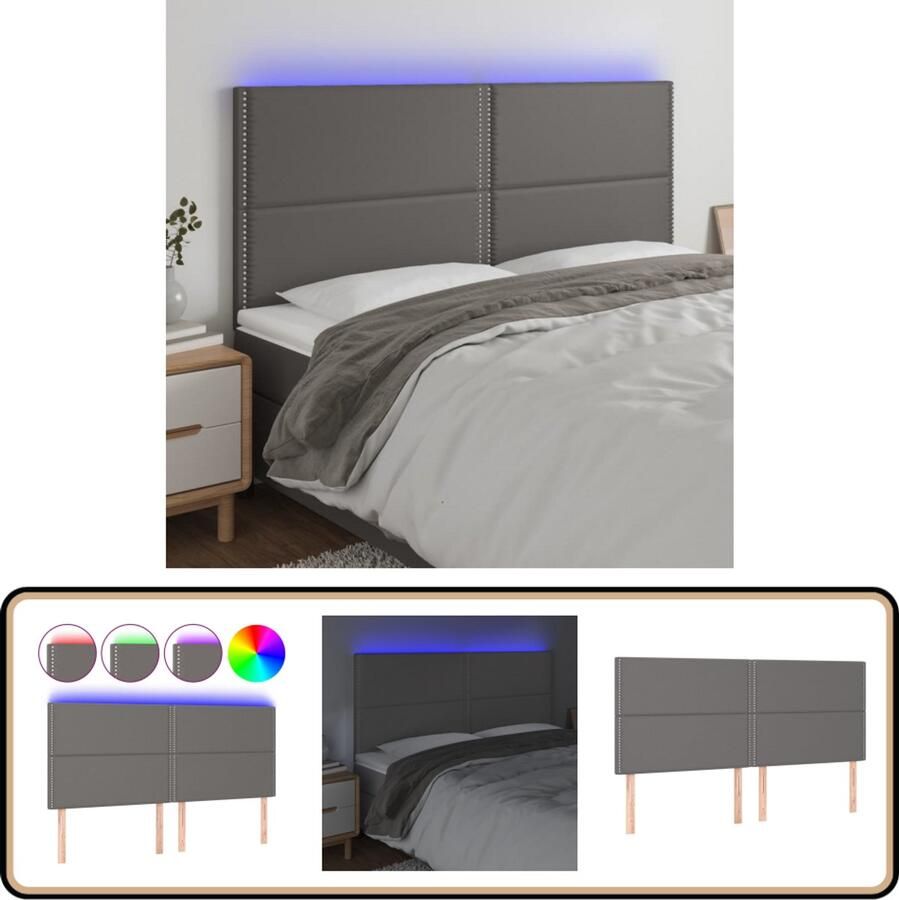 VidaXL Hoofdeinde LED Kunstleer Grijs 180x118 cm Hoofdboard Led Hoofdbord Bedhoofdbord Hoofdkussen Slaap Accessoires Bedroom Decor Grijze Kamerdecor Comfortabel Hoofdbord