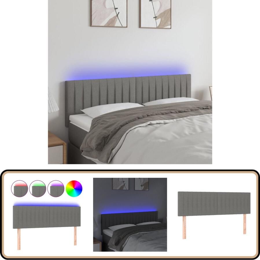 VidaXL Hoofdeinde LED Stof Donkergrijs 144x78 cm Hoofdboard Led Hoofdbord Hoofdkussen Beddecoratie Slaapkamers