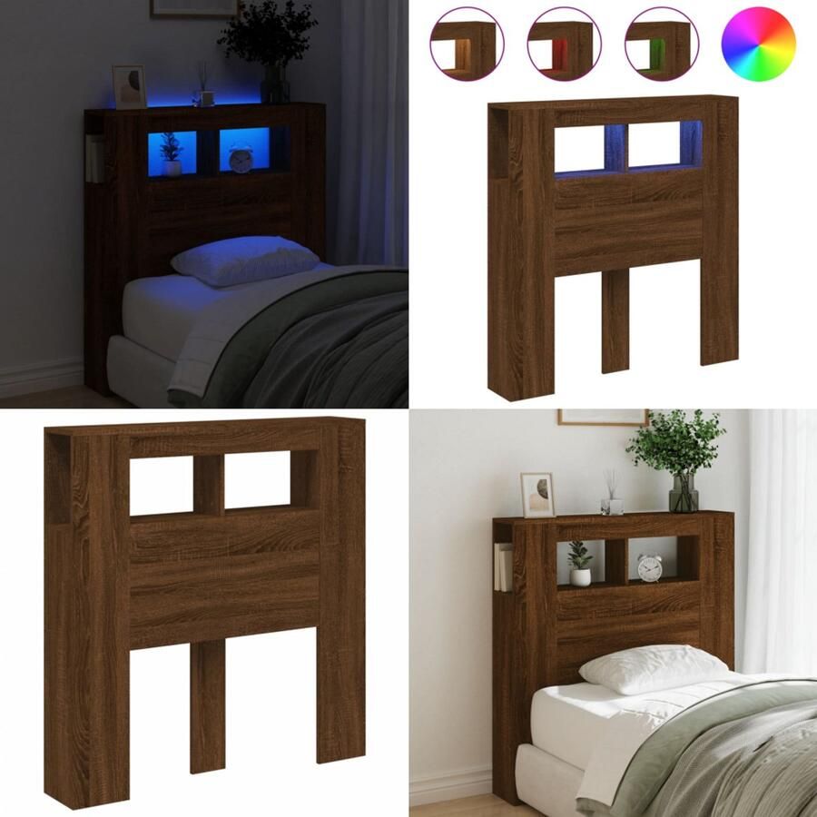 VidaXL Hoofdeinde met LED 100x18 5x103 5 cm bewerkt hout bruineiken Hoofdbord Met LED Hoofdborden Met LED Hoofdbord Bed