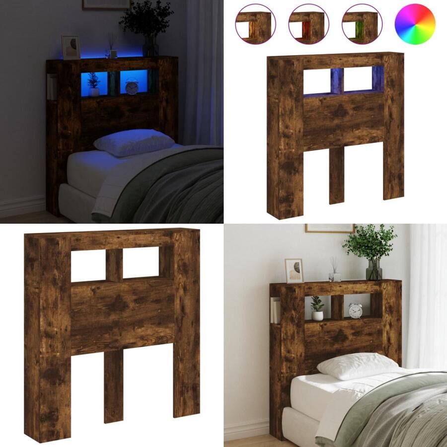 VidaXL Hoofdeinde met LED 100x18 5x103 5 cm bewerkt hout gerookt eiken Hoofdbord Met LED Hoofdborden Met LED Hoofdbord Bed