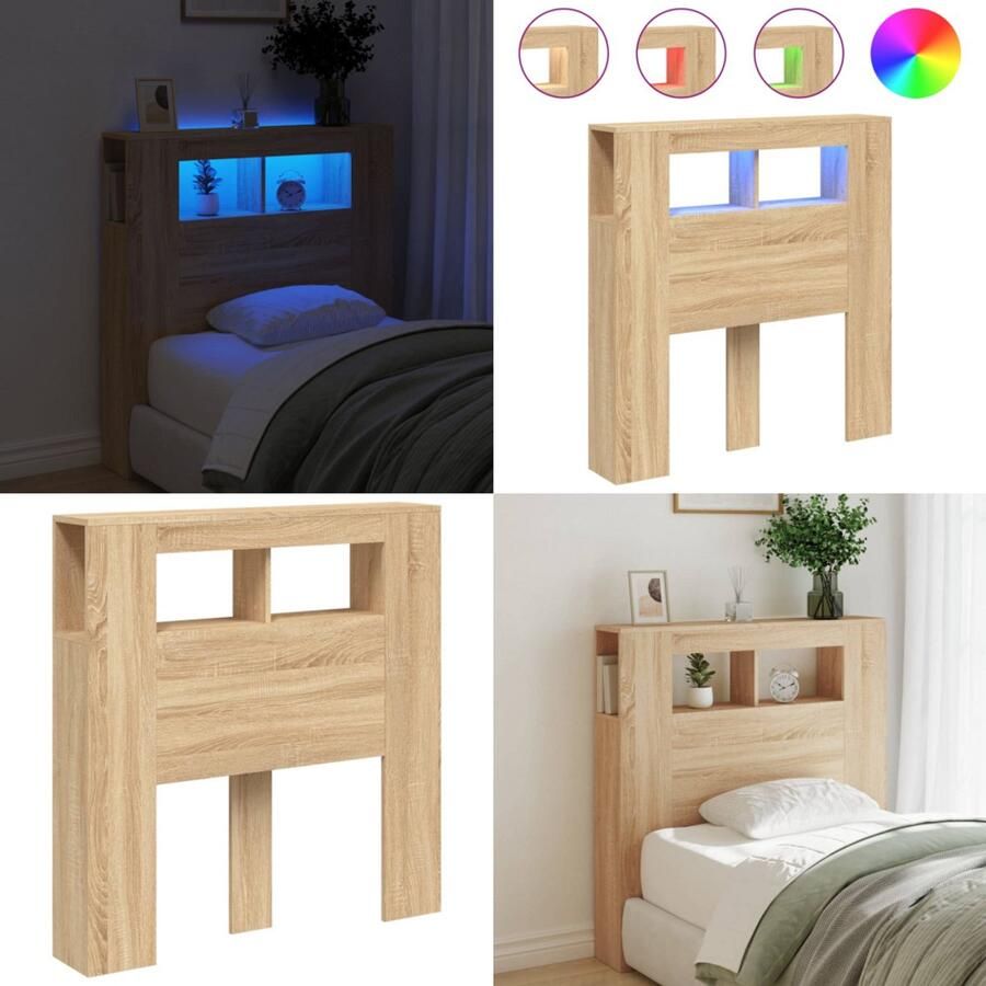 VidaXL Hoofdeinde met LED 100x18 5x103 5 cm bewerkt hout sonoma eiken Hoofdbord Met LED Hoofdborden Met LED Hoofdbord Bed