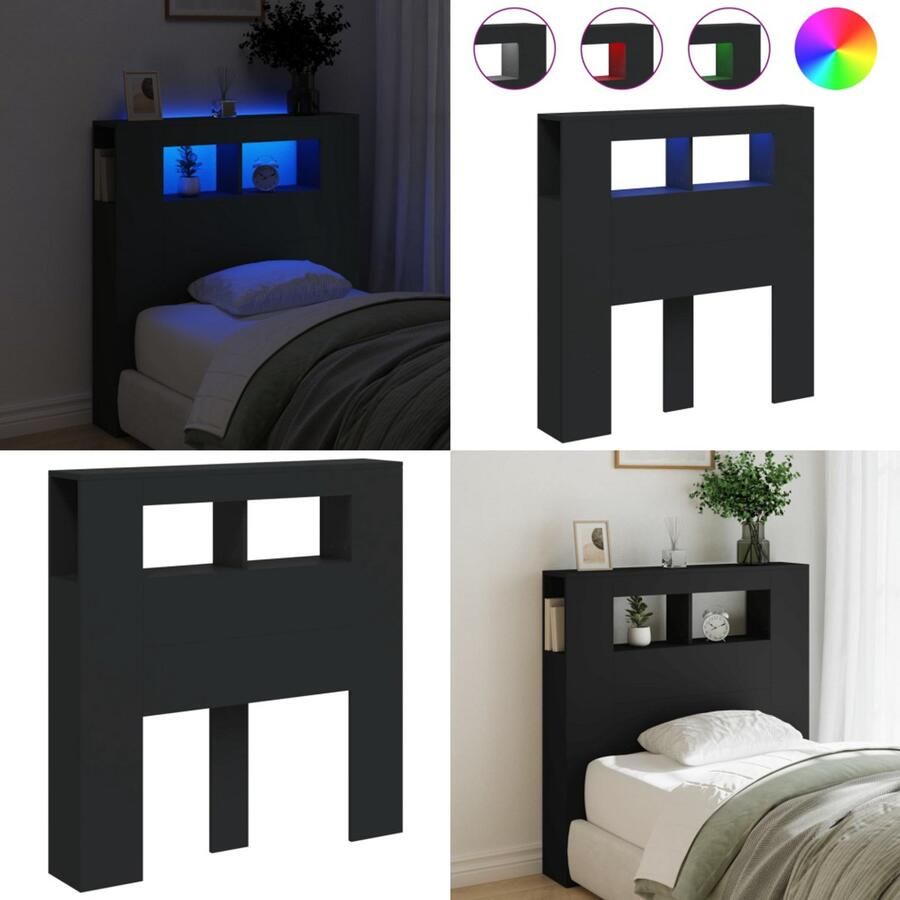VidaXL Hoofdeinde met LED 100x18 5x103 5 cm bewerkt hout zwart Hoofdbord Met LED Hoofdborden Met LED Hoofdbord Bed