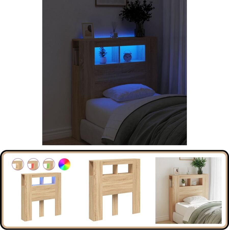 VidaXL Hoofdeinde met LED 100x18 5x103 5 cm Sonoma eiken Hoofd Bord Led Hoofdbord Met Led Beddecoratie Headboard Slaapkamers