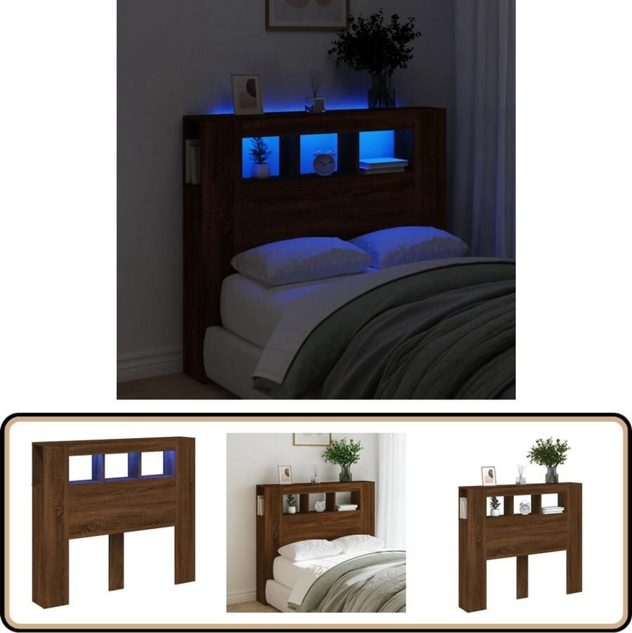 VidaXL Hoofdeinde met LED 120 cm Bruineiken LED Hoofdbord Hoofd Bord Met Led Hoofdborden Met Licht Houten Hoofdbord Bruin Hoofdbord