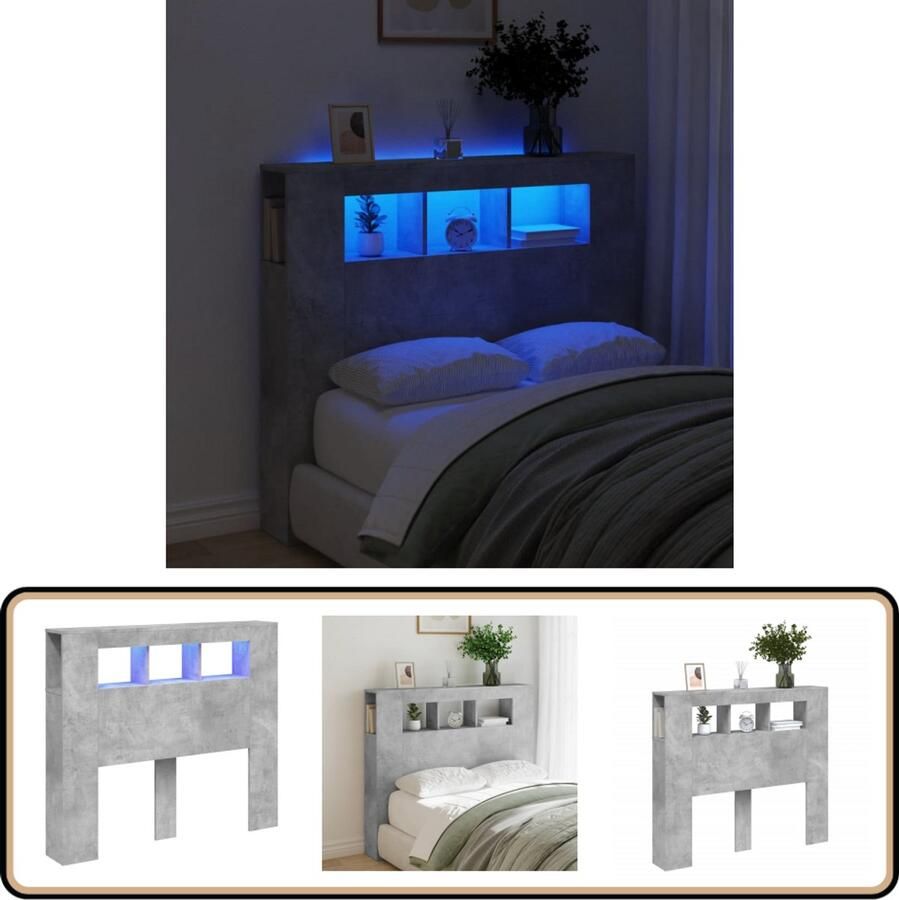 VidaXL Hoofdeinde met LED 120x18 5x103 5 cm betongrijs LED Hoofdbord Beton Grijs Hoofdkussen Led Verlichting Slaapkamersdecoratie