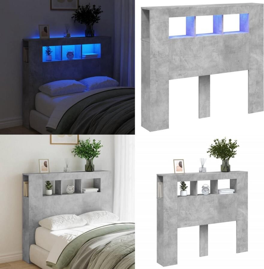 VidaXL Hoofdeinde met LED 120x18 5x103 5 cm bewerkt hout betongrijs Hoofdbord Met LED Hoofdborden Met LED Hoofdbord Bed