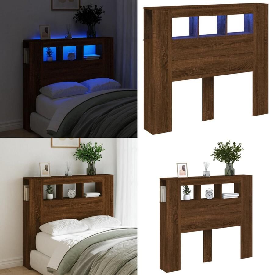 VidaXL Hoofdeinde met LED 120x18 5x103 5 cm bewerkt hout bruineiken Hoofdbord Met LED Hoofdborden Met LED Hoofdbord Bed - Foto 3