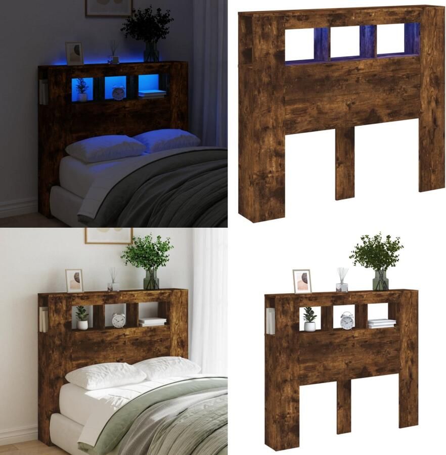 VidaXL Hoofdeinde met LED 120x18 5x103 5 cm bewerkt hout gerookt eiken Hoofdbord Met LED Hoofdborden Met LED Hoofdbord Bed