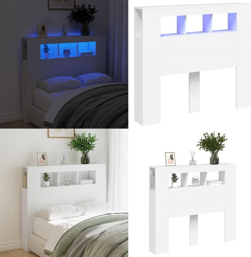 VidaXL Hoofdeinde met LED 120x18 5x103 5 cm bewerkt hout wit Hoofdbord Met LED Hoofdborden Met LED Hoofdbord Bed